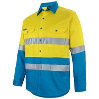 JB's Wear 6DNWL Hi Vis L/S (D+N) 150G Work Shirt - Side View | color:Yellow/Aqua|view:side