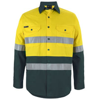 JB's Wear 6DNWL Hi Vis L/S (D+N) 150G Work Shirt - Front View | color:Yellow/Green|view:front