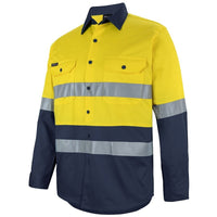 JB's Wear 6DNWL Hi Vis L/S (D+N) 150G Work Shirt - Side View | color:Yellow/Navy|view:side