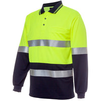 JB's Wear 6HMCB Hi Vis L/S (D+N) Cotton Back Polo - Side View | color:Lime/Navy|view:side