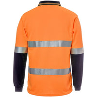 JB's Wear 6HMCB Hi Vis L/S (D+N) Cotton Back Polo - Back View | color:Orange/Navy|view:back