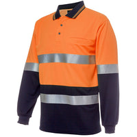 JB's Wear 6HMCB Hi Vis L/S (D+N) Cotton Back Polo - Side View | color:Orange/Navy|view:side