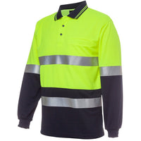 JB's Wear 6HVSL Hi Vis L/S (D+N) Traditional Polo - Side View | color:Lime/Navy|view:side
