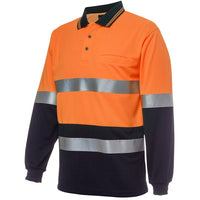 JB's Wear 6HVSL Hi Vis L/S (D+N) Traditional Polo - Side View | color:Orange/Navy|view:side