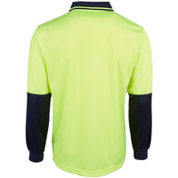 JB's Wear 6HJNL Hi Vis L/S Jacquard Polo - Back View | color:Lime/Navy|view:back