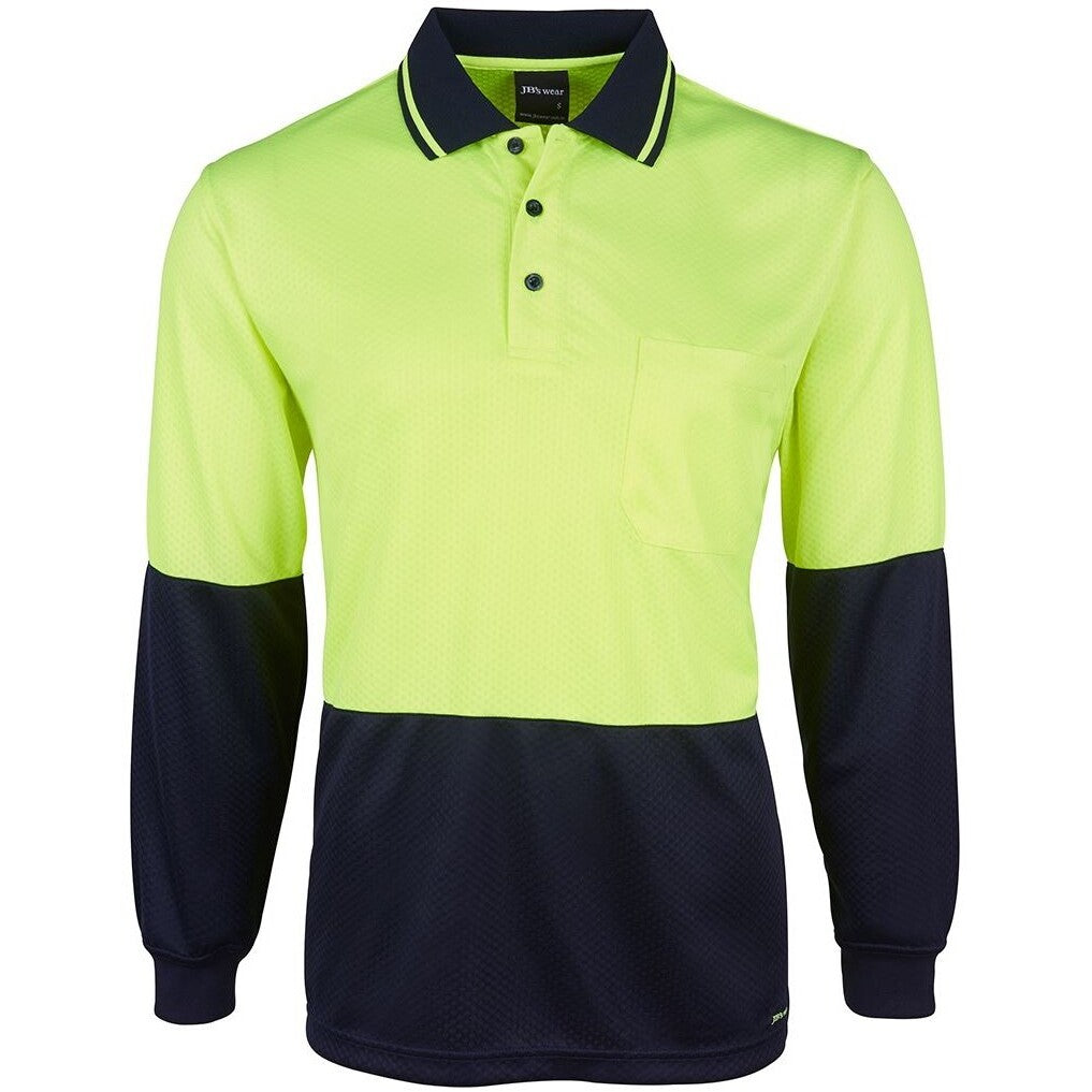 JB's Wear 6HJNL Hi Vis L/S Jacquard Polo - Front View | color:Lime/Navy|view:front