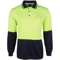 JB's Wear 6HJNL Hi Vis L/S Jacquard Polo - Front View | color:Lime/Navy|view:front