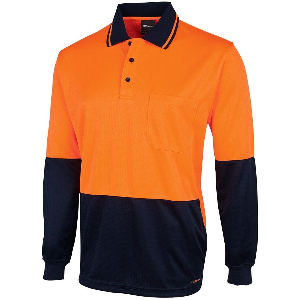 JB's Wear 6HJNL Hi Vis L/S Jacquard Polo - Side View | color:Orange/Navy|view:side