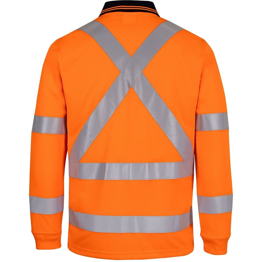 JB's Wear 6DAQL Hi Vis L/S NSW/QLD Rail Biomotion X-Back Polo - Back View | color:Orange|view:back