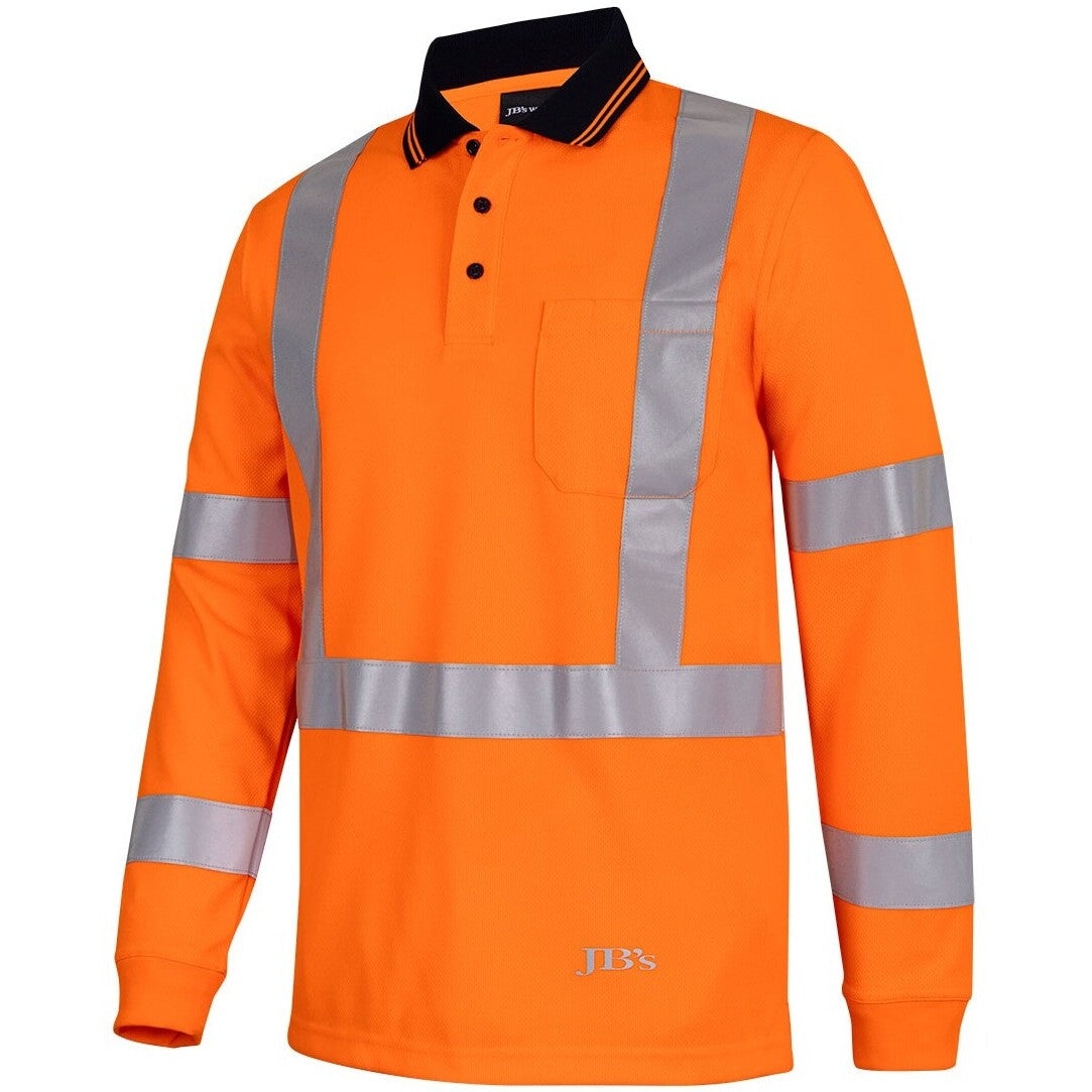 JB's Wear 6DAQL Hi Vis L/S NSW/QLD Rail Biomotion X-Back Polo - Side View | color:Orange|view:side