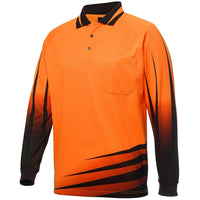JB's Wear 6HVRL Hi Vis L/S Rippa Sub Polo - Side View | color:Orange/Black|view:side