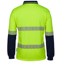 JB's Wear 6HLST Hi Vis L/S Segmented Tape Polo - Back View | color:Lime/Navy|view:back