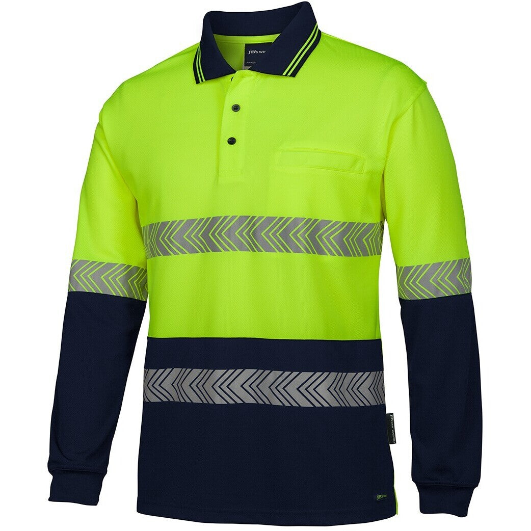 JB's Wear 6HLST Hi Vis L/S Segmented Tape Polo - Side View | color:Lime/Navy|view:side