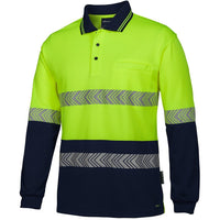 JB's Wear 6HLST Hi Vis L/S Segmented Tape Polo - Side View | color:Lime/Navy|view:side
