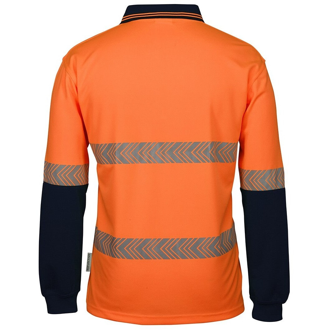 JB's Wear 6HLST Hi Vis L/S Segmented Tape Polo - Back View | color:Orange/Navy|view:back