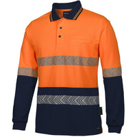 JB's Wear 6HLST Hi Vis L/S Segmented Tape Polo - Side View | color:Orange/Navy|view:side