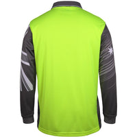 JB's Wear 6HSCL Hi Vis L/S Southern Cross Polo - Back View | color:Lime/Charcoal|view:back