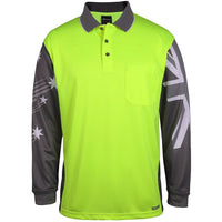 JB's Wear 6HSCL Hi Vis L/S Southern Cross Polo - Front View | color:Lime/Charcoal|view:front