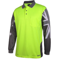 JB's Wear 6HSCL Hi Vis L/S Southern Cross Polo - Side View | color:Lime/Charcoal|view:side