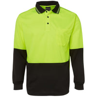 JB's Wear 6HVPL Hi Vis L/S Traditional Polo - Front View | color:Lime/Black|view:front