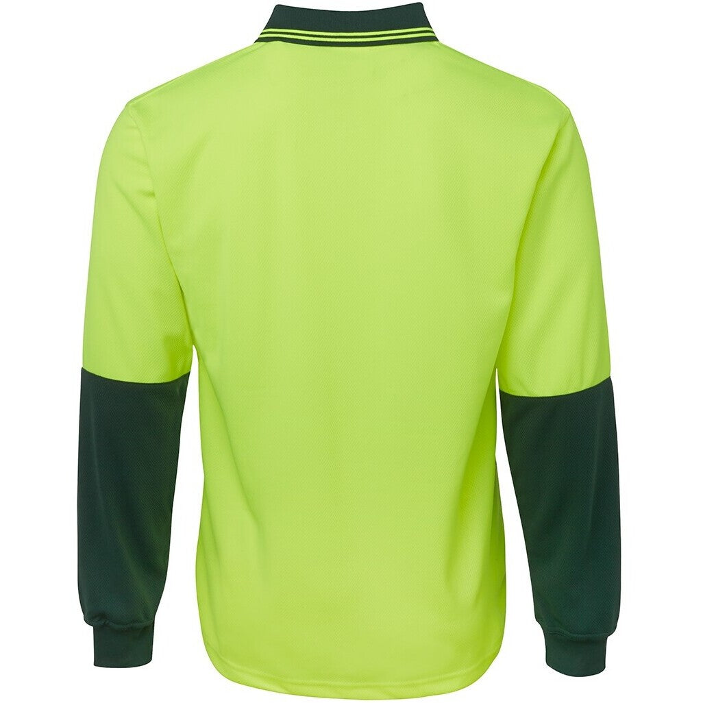 JB's Wear 6HVPL Hi Vis L/S Traditional Polo - Back View | color:Lime/Bottle|view:back