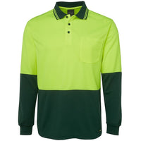 JB's Wear 6HVPL Hi Vis L/S Traditional Polo - Front View | color:Lime/Bottle|view:front