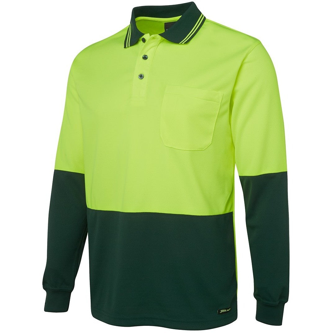 JB's Wear 6HVPL Hi Vis L/S Traditional Polo - Side View | color:Lime/Bottle|view:side