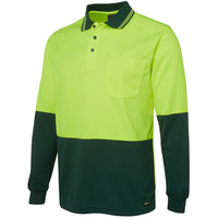 JB's Wear 6HVPL Hi Vis L/S Traditional Polo - Side View | color:Lime/Bottle|view:side