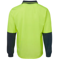 JB's Wear 6HVPL Hi Vis L/S Traditional Polo - Back View | color:Lime/Navy|view:back