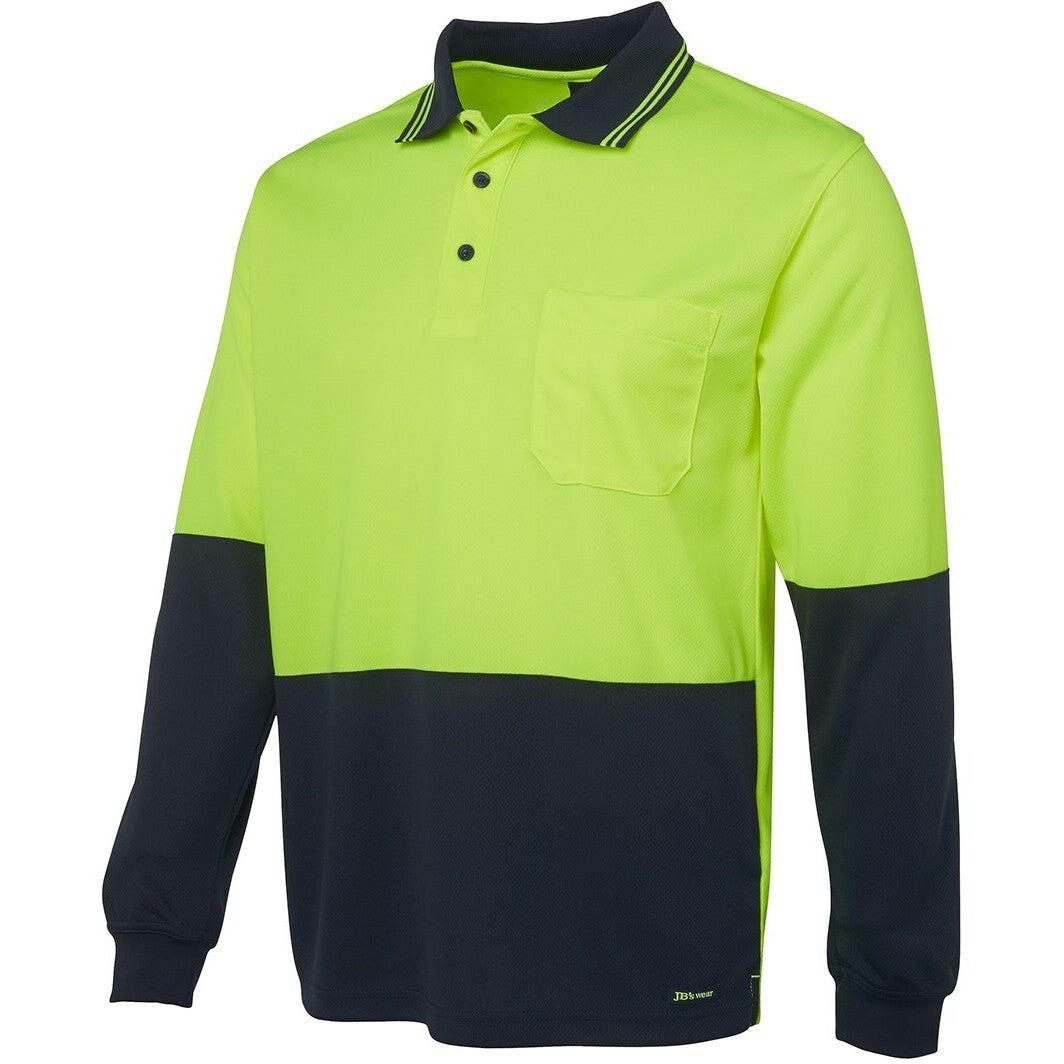 JB's Wear 6HVPL Hi Vis L/S Traditional Polo - Side View | color:Lime/Navy|view:side