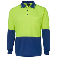 JB's Wear 6HVPL Hi Vis L/S Traditional Polo - Front View | color:Lime/Royal|view:front