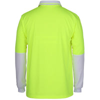 JB's Wear 6HVPL Hi Vis L/S Traditional Polo - Back View | color:Lime/White|view:back