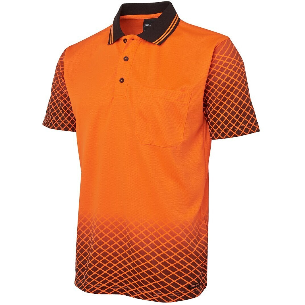JB's Wear 6HVNS Hi Vis Net Sub Polo - Side View | color:Orange/Black|view:side