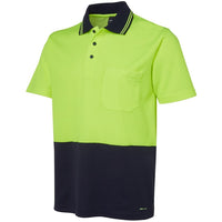 JB's Wear 6NCCS Hi Vis Non Cuff S/S Cotton Back - Side View | color:Lime/Navy|view:side