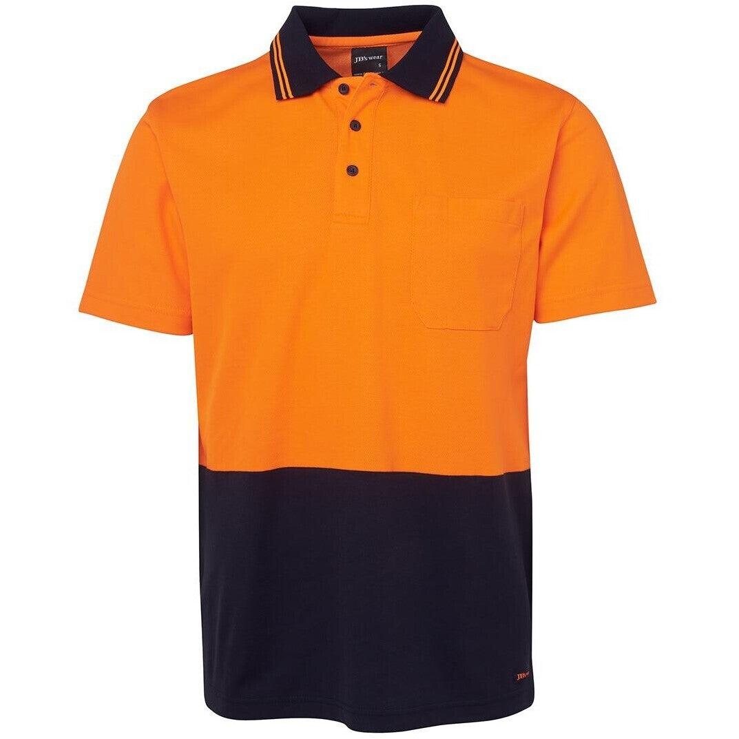 JB's Wear 6NCCS Hi Vis Non Cuff S/S Cotton Back - Front View | color:Orange/Navy|view:front