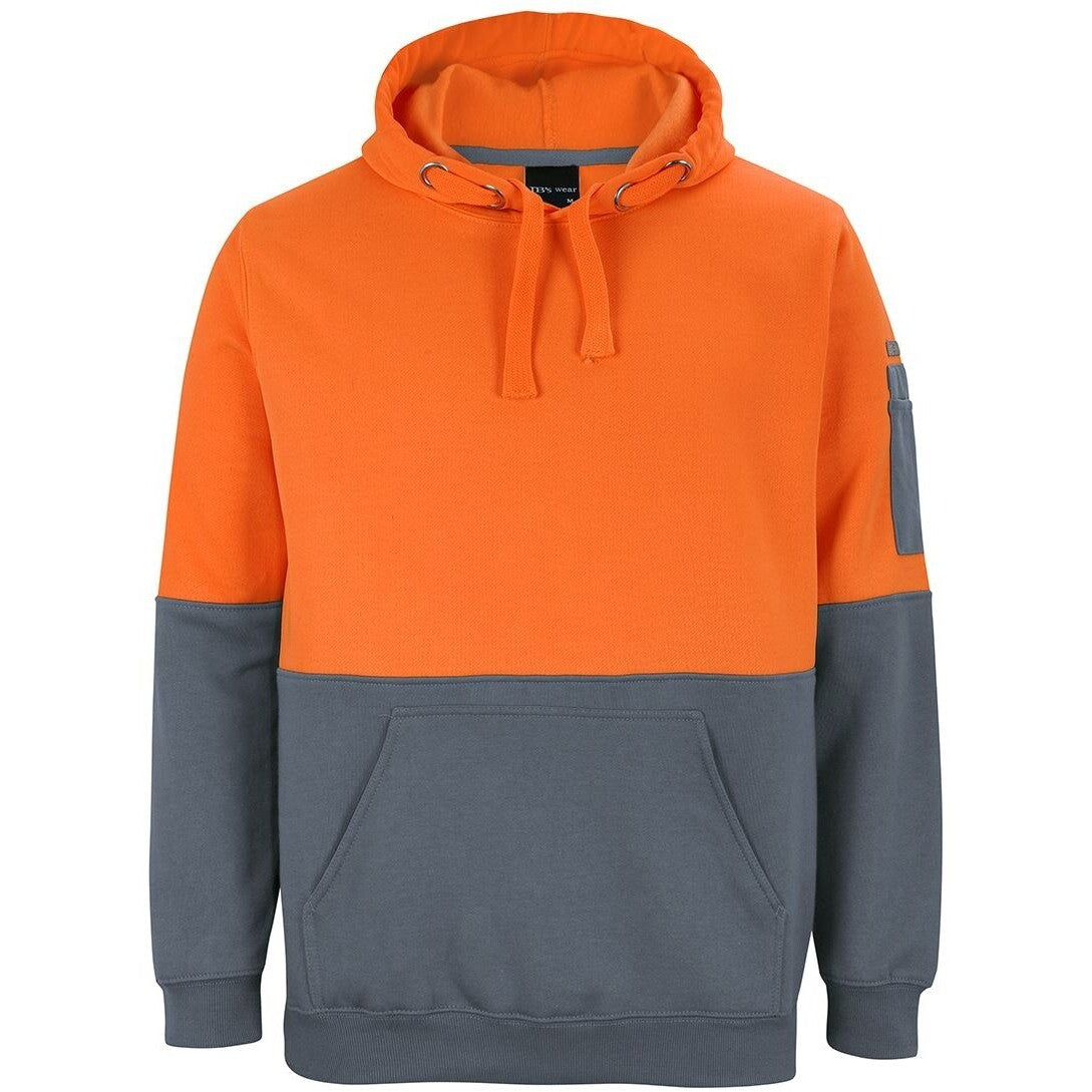 JB's Wear 6HVPH Hi Vis Pull Over Hoodie - Front View | color:Orange/Charcoal|view:front