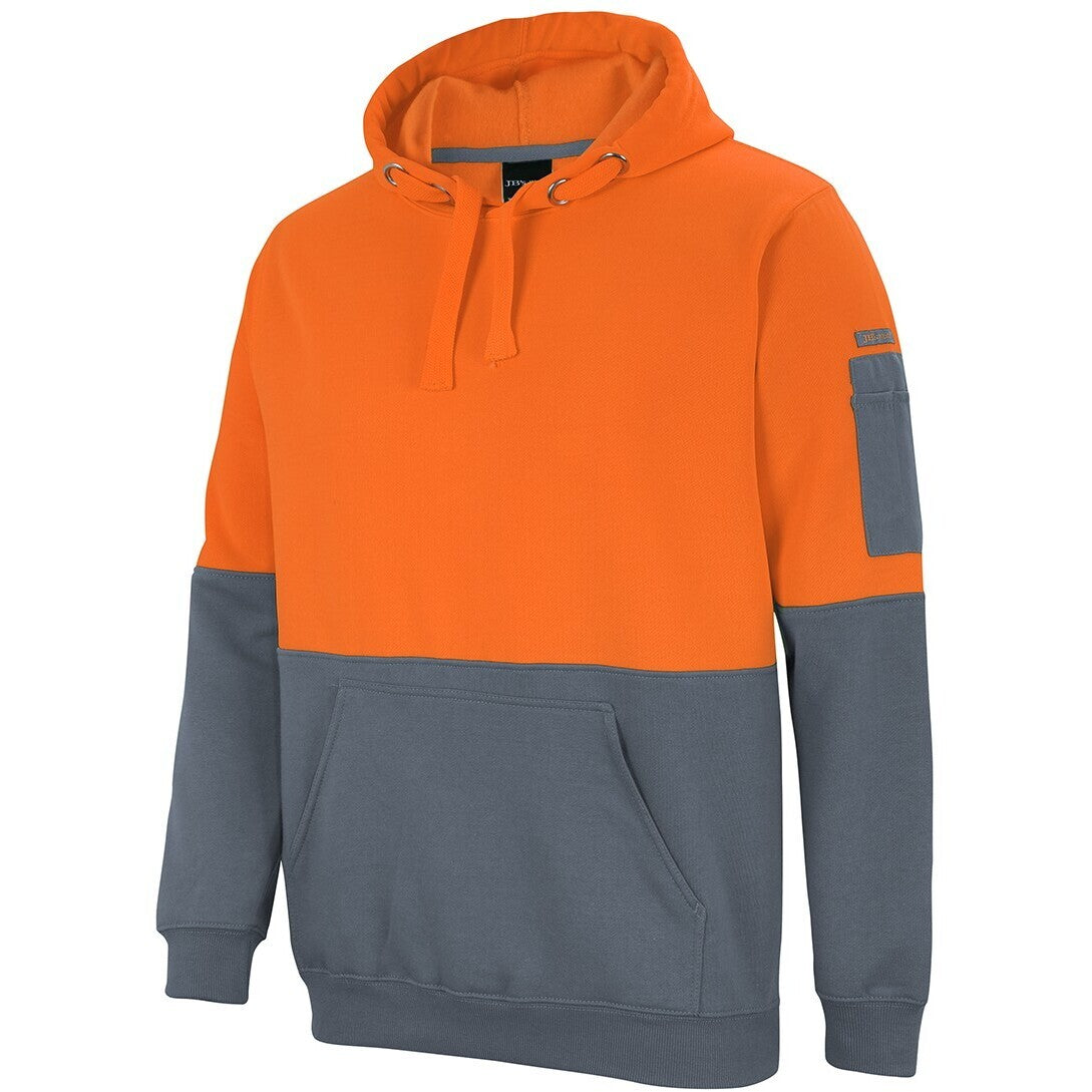 JB's Wear 6HVPH Hi Vis Pull Over Hoodie - Side View | color:Orange/Charcoal|view:side