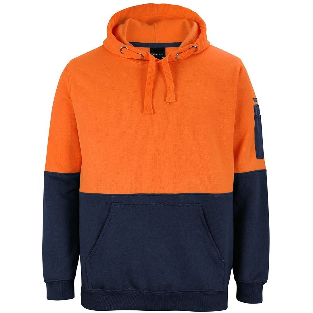 JB's Wear 6HVPH Hi Vis Pull Over Hoodie - Front View | color:Orange/Navy|view:front