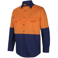 JB's Wear 6HNRL Hi Vis Ripstop L/S Fishing Shirt - Side View | color:Orange/Navy|view:side