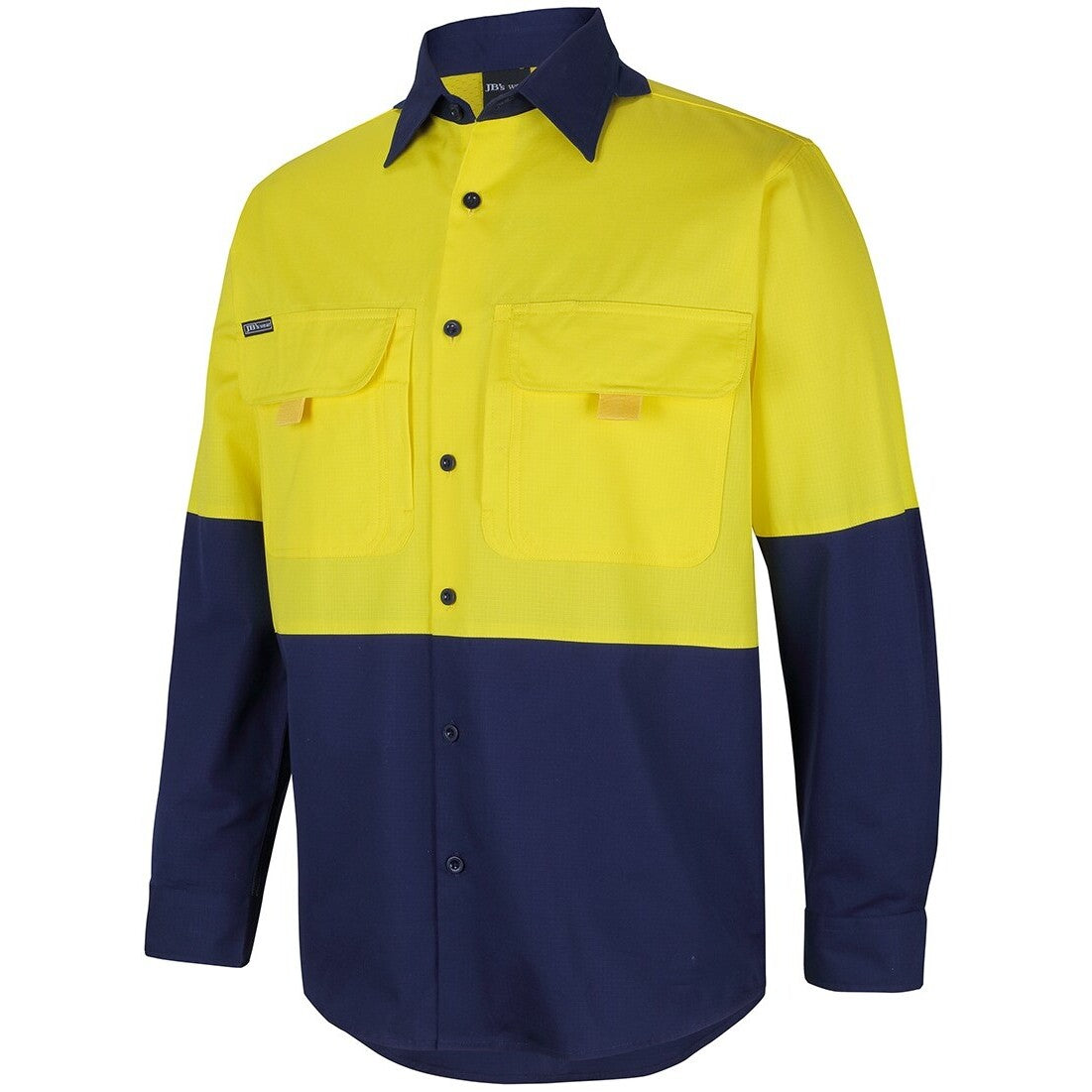 JB's Wear 6HNRL Hi Vis Ripstop L/S Fishing Shirt - Side View | color:Yellow/Navy|view:side