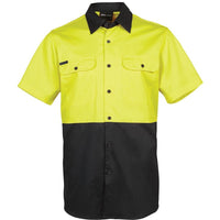 JB's Wear 6HWSS Hi Vis S/S 150G Work Shirt - Front View | color:Yellow/Black|view:front