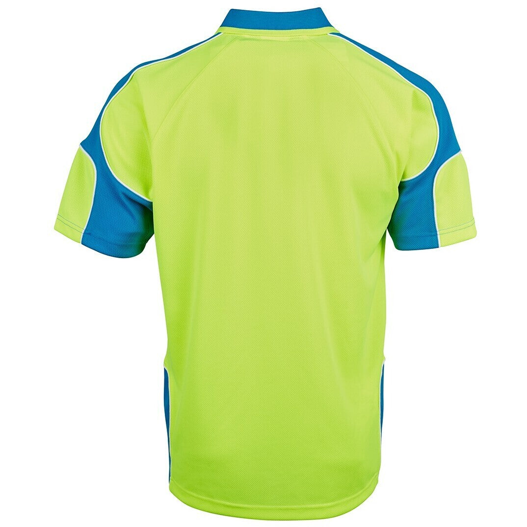 JB's Wear 6AP4S Hi Vis S/S Arm Panel Polo - Back View | color:Lime/Aqua|view:back