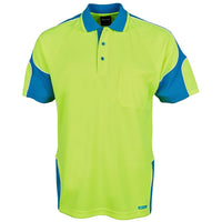 JB's Wear 6AP4S Hi Vis S/S Arm Panel Polo - Front View | color:Lime/Aqua|view:front