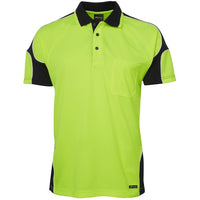 JB's Wear 6AP4S Hi Vis S/S Arm Panel Polo - Front View | color:Lime/Black|view:front