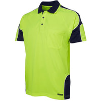 JB's Wear 6AP4S Hi Vis S/S Arm Panel Polo - Side View | color:Lime/Navy|view:side