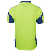 JB's Wear 6AP4S Hi Vis S/S Arm Panel Polo - Back View | color:Lime/Royal|view:back