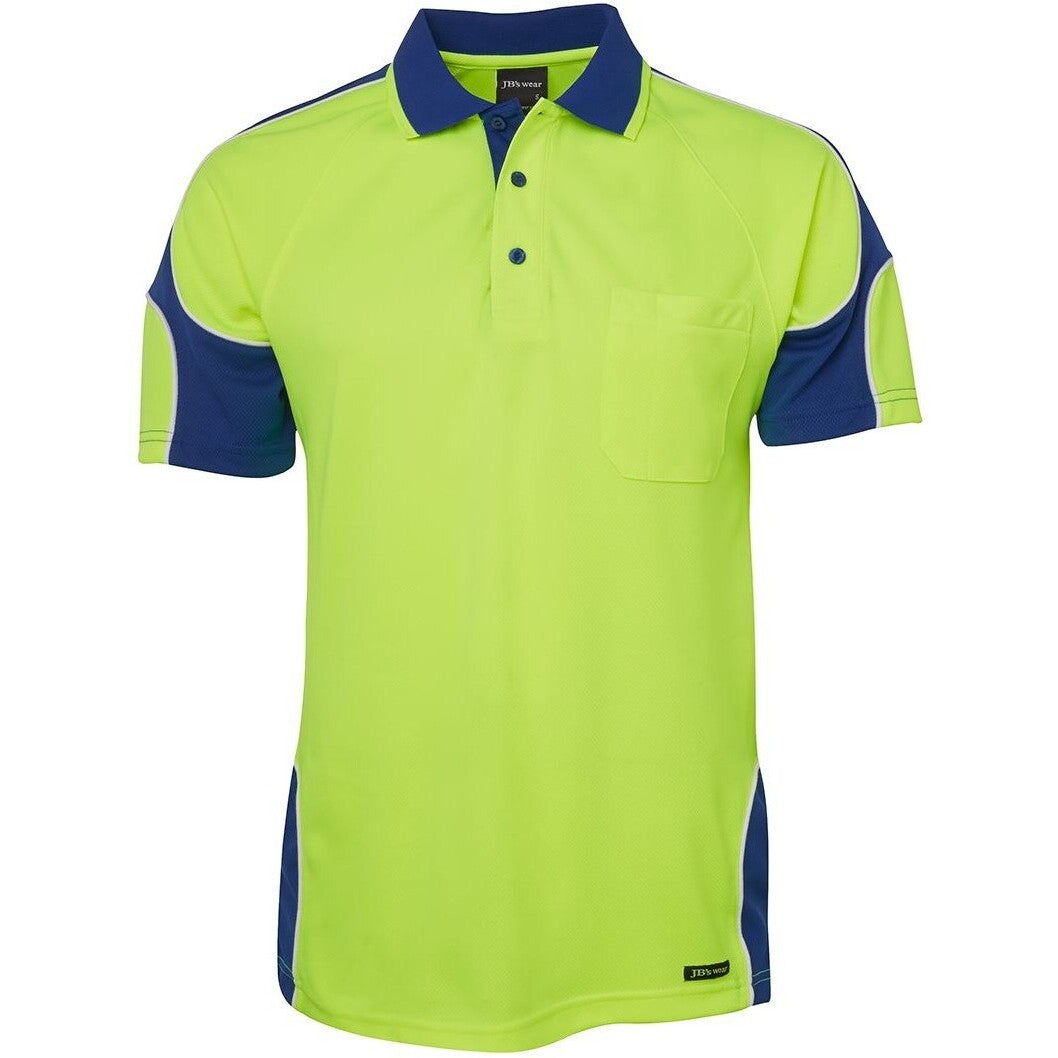 JB's Wear 6AP4S Hi Vis S/S Arm Panel Polo - Front View | color:Lime/Royal|view:front