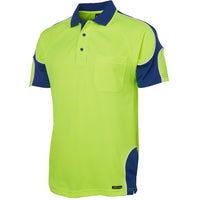 JB's Wear 6AP4S Hi Vis S/S Arm Panel Polo - Side View | color:Lime/Royal|view:side