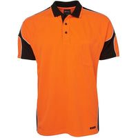 JB's Wear 6AP4S Hi Vis S/S Arm Panel Polo - Front View | color:Orange/Black|view:front