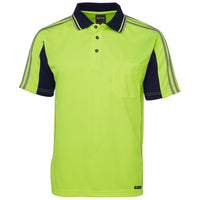 JB's Wear 6AT4S Hi Vis S/S Arm Tape Polo - Front View | color:Lime/Navy|view:front